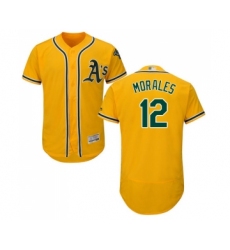 Men's Oakland Athletics #12 Kendrys Morales Gold Alternate Flex Base Authentic Collection Baseball Jersey