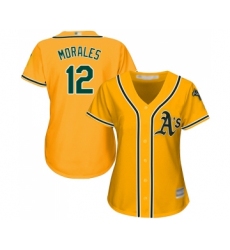 Women's Oakland Athletics #12 Kendrys Morales Replica Gold Alternate 2 Cool Base Baseball Jersey