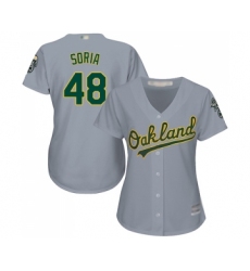 Women's Oakland Athletics #48 Joakim Soria Replica Grey Road Cool Base Baseball Jersey