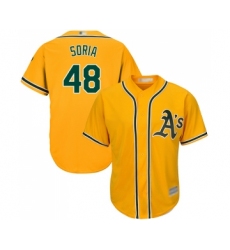 Youth Oakland Athletics #48 Joakim Soria Replica Gold Alternate 2 Cool Base Baseball Jersey