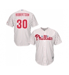 Men's Philadelphia Phillies #30 David Robertson Replica White Red Strip Home Cool Base Baseball Jersey