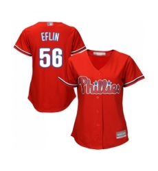 Women's Philadelphia Phillies #56 Zach Eflin Replica Red Alternate Cool Base Baseball Jersey