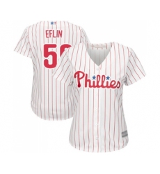 Women's Philadelphia Phillies #56 Zach Eflin Replica White Red Strip Home Cool Base Baseball Jersey