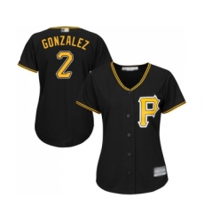 Women's Pittsburgh Pirates #2 Erik Gonzalez Replica Black Alternate Cool Base Baseball Jersey