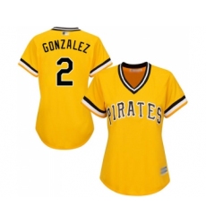 Women's Pittsburgh Pirates #2 Erik Gonzalez Replica Gold Alternate Cool Base Baseball Jersey
