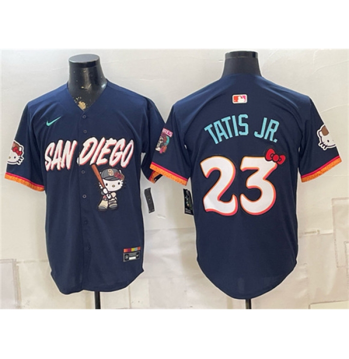 Men's San Diego Padres X Hello Kitty #23 Fernando Tatis Jr. Obsidian 2026 City Connect Stadium Stitched Baseball Jersey