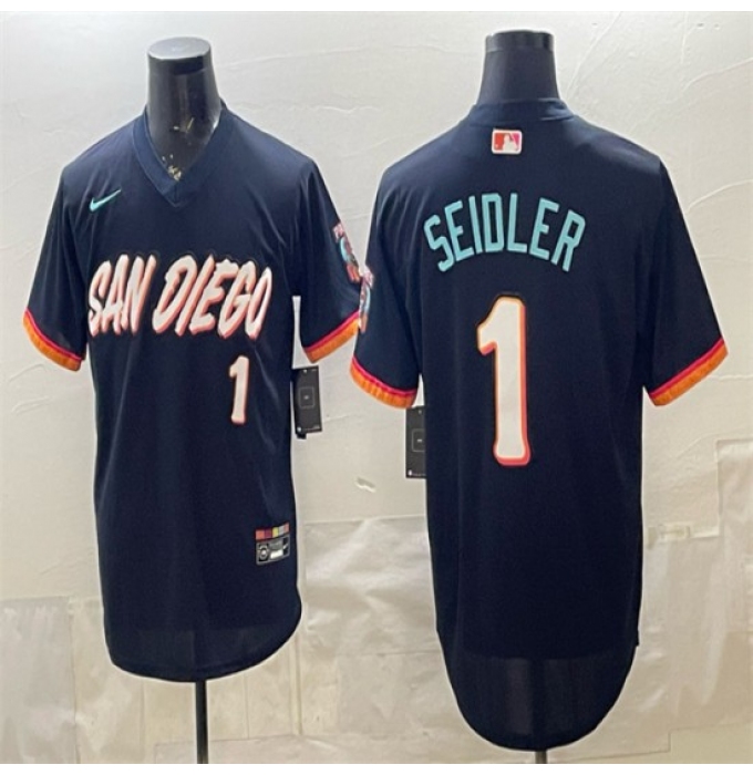Men's San Diego Padres #1 Peter Seidler Obsidian 2026 City Connect Stadium Stitched Baseball Jersey