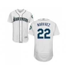 Men's Seattle Mariners #22 Omar Narvaez White Home Flex Base Authentic Collection Baseball Jersey