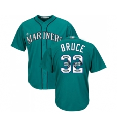Men's Seattle Mariners #32 Jay Bruce Authentic Teal Green Team Logo Fashion Cool Base Baseball Jersey