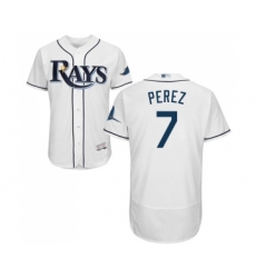 Men's Tampa Bay Rays #7 Michael Perez Home White Home Flex Base Authentic Collection Baseball Jersey