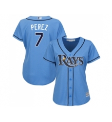 Women's Tampa Bay Rays #7 Michael Perez Replica Light Blue Alternate 2 Cool Base Baseball Jersey