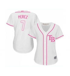 Women's Tampa Bay Rays #7 Michael Perez Replica White Fashion Cool Base Baseball Jersey