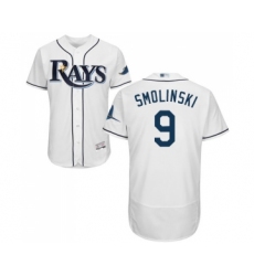 Men's Tampa Bay Rays #9 Jake Smolinski Home White Home Flex Base Authentic Collection Baseball Jersey
