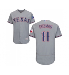 Men's Texas Rangers #11 Ronald Guzman Grey Road Flex Base Authentic Collection Baseball Jersey