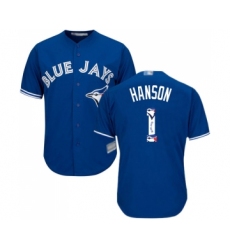 Men's Toronto Blue Jays #1 Alen Hanson Authentic Blue Team Logo Fashion Baseball Jersey
