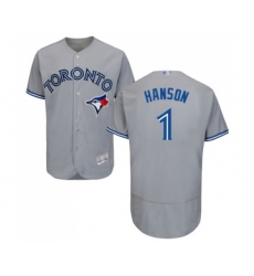 Men's Toronto Blue Jays #1 Alen Hanson Grey Road Flex Base Authentic Collection Baseball Jersey