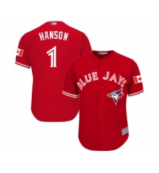 Men's Toronto Blue Jays #1 Alen Hanson Replica Scarlet Alternate Cool Base Baseball Jersey