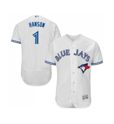 Men's Toronto Blue Jays #1 Alen Hanson White Home Flex Base Authentic Collection Baseball Jersey