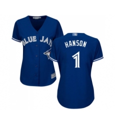 Women's Toronto Blue Jays #1 Alen Hanson Replica Blue Alternate Baseball Jersey