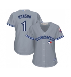 Women's Toronto Blue Jays #1 Alen Hanson Replica Grey Road Baseball Jersey