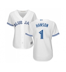 Women's Toronto Blue Jays #1 Alen Hanson Replica White Home Baseball Jersey