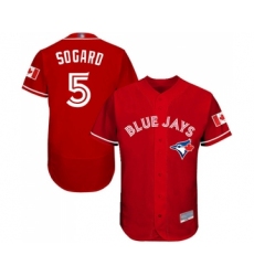 Men's Toronto Blue Jays #5 Eric Sogard Scarlet Alternate Flex Base Authentic Collection Alternate Baseball Jersey