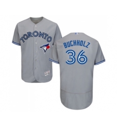 Men's Toronto Blue Jays #36 Clay Buchholz Grey Road Flex Base Authentic Collection Baseball Jersey