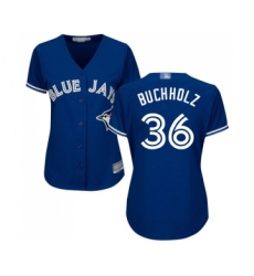 Women's Toronto Blue Jays #36 Clay Buchholz Replica Blue Alternate Baseball Jersey