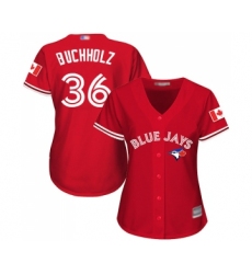 Women's Toronto Blue Jays #36 Clay Buchholz Replica Scarlet Alternate Baseball Jersey