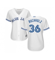 Women's Toronto Blue Jays #36 Clay Buchholz Replica White Home Baseball Jersey