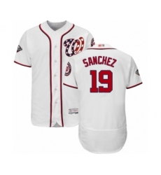 Men's Washington Nationals #19 Anibal Sanchez White Home Flex Base Authentic Collection 2019 World Series Bound Baseball Jersey