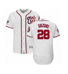 Men's Washington Nationals #28 Kurt Suzuki White Home Flex Base Authentic Collection 2019 World Series Champions Baseball Jersey