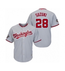 Youth Washington Nationals #28 Kurt Suzuki Authentic Grey Road Cool Base 2019 World Series Champions Baseball Jersey