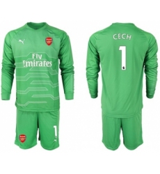 Arsenal #1 Cech Green Goalkeeper Long Sleeves Soccer Club Jersey