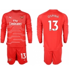Arsenal #13 Ospina Red Goalkeeper Long Sleeves Soccer Club Jersey