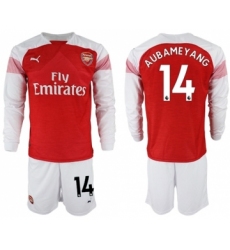 Arsenal #14 Aubameyang Red Home Long Sleeves Soccer Club Jersey