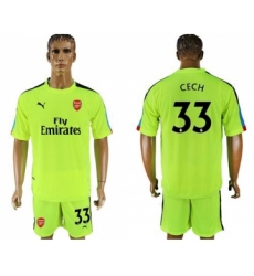 Arsenal #33 Cech Shiny Green Goalkeeper Soccer Club Jersey