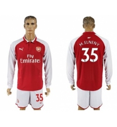 Arsenal #35 M.Elneny Red Home Long Sleeves Soccer Club Jersey
