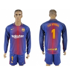 Barcelona #1 Ter Stegen Home Long Sleeves Soccer Club Jersey