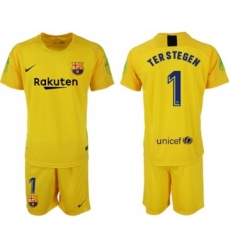 Barcelona #1 Ter Stegen Yellow Goalkeeper Soccer Club Jersey