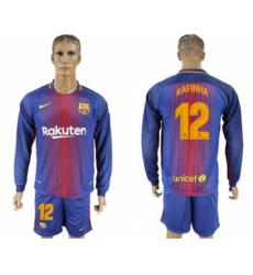 Barcelona #12 Rafinha Home Long Sleeves Soccer Club Jersey