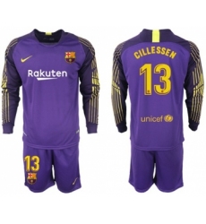 Barcelona #13 Cillessen Purple Goalkeeper Long Sleeves Soccer Club Jersey