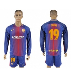 Barcelona #19 Digne Home Long Sleeves Soccer Club Jersey