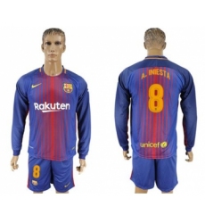 Barcelona #8 A.Iniesta Home Long Sleeves Soccer Club Jersey