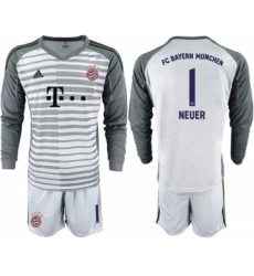 Bayern Munchen #1 Neuer Grey Goalkeeper Long Sleeves Soccer Club Jersey