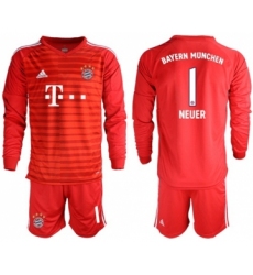 Bayern Munchen #1 Neuer Red Goalkeeper Long Sleeves Soccer Club Jersey