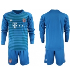 Bayern Munchen Blank Blue Goalkeeper Long Sleeves Soccer Club Jersey