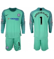 Chelsea #1 Arrizabalaga Green Goalkeeper Long Sleeves Soccer Club Jersey