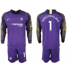 Chelsea #1 Arrizabalaga Purple Goalkeeper Long Sleeves Soccer Club Jersey