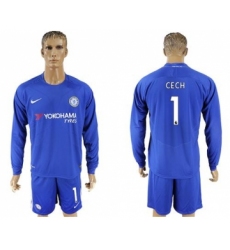 Chelsea #1 Cech Home Long Sleeves Soccer Club Jersey